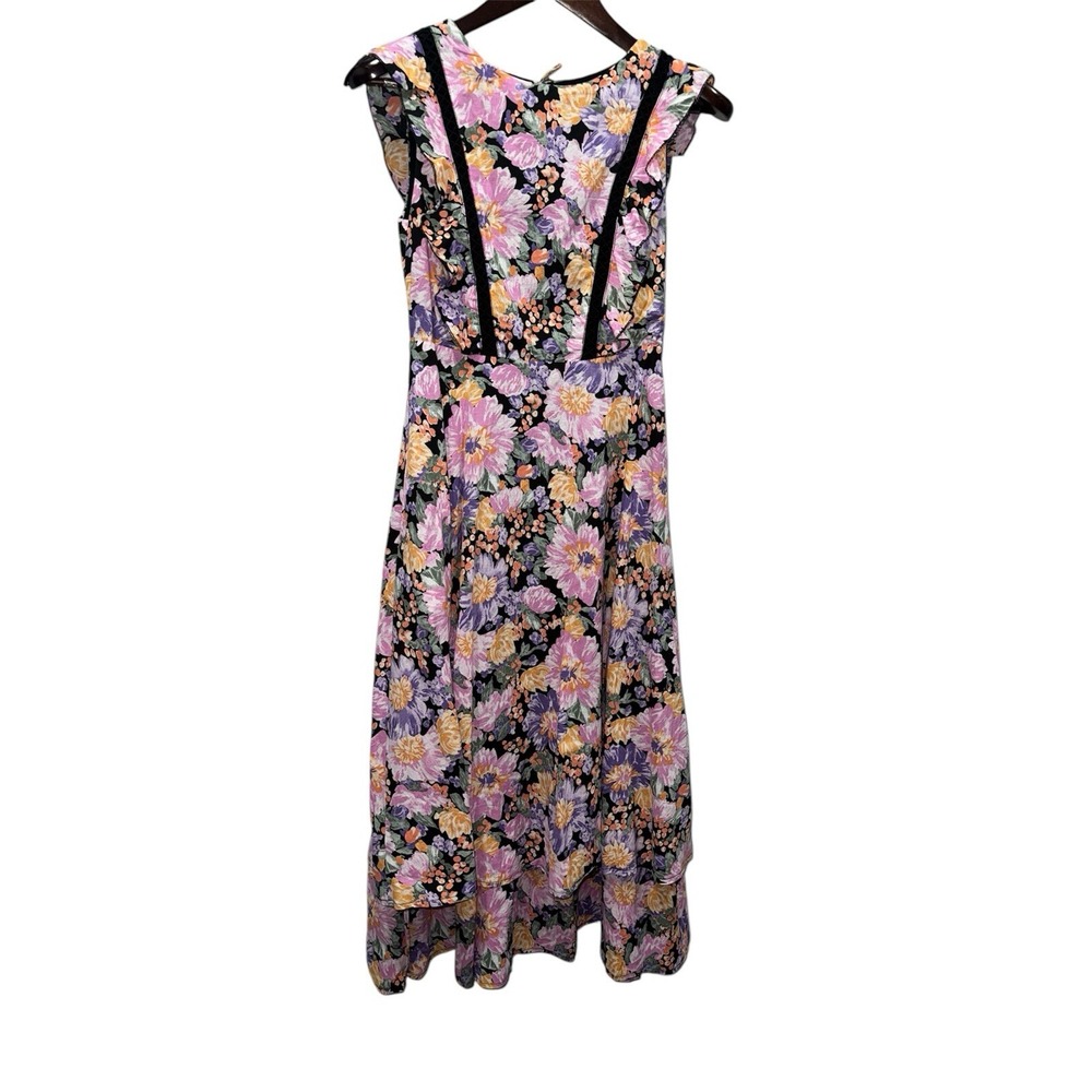 PETAL & PUP NwT Women's Delvita Dress Sz 4 Layered Maxi Lattice Lace Trim - Picture 3 of 13